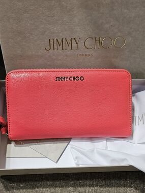 Jimmy Choo Coral Pink Leather Zip Wallet
